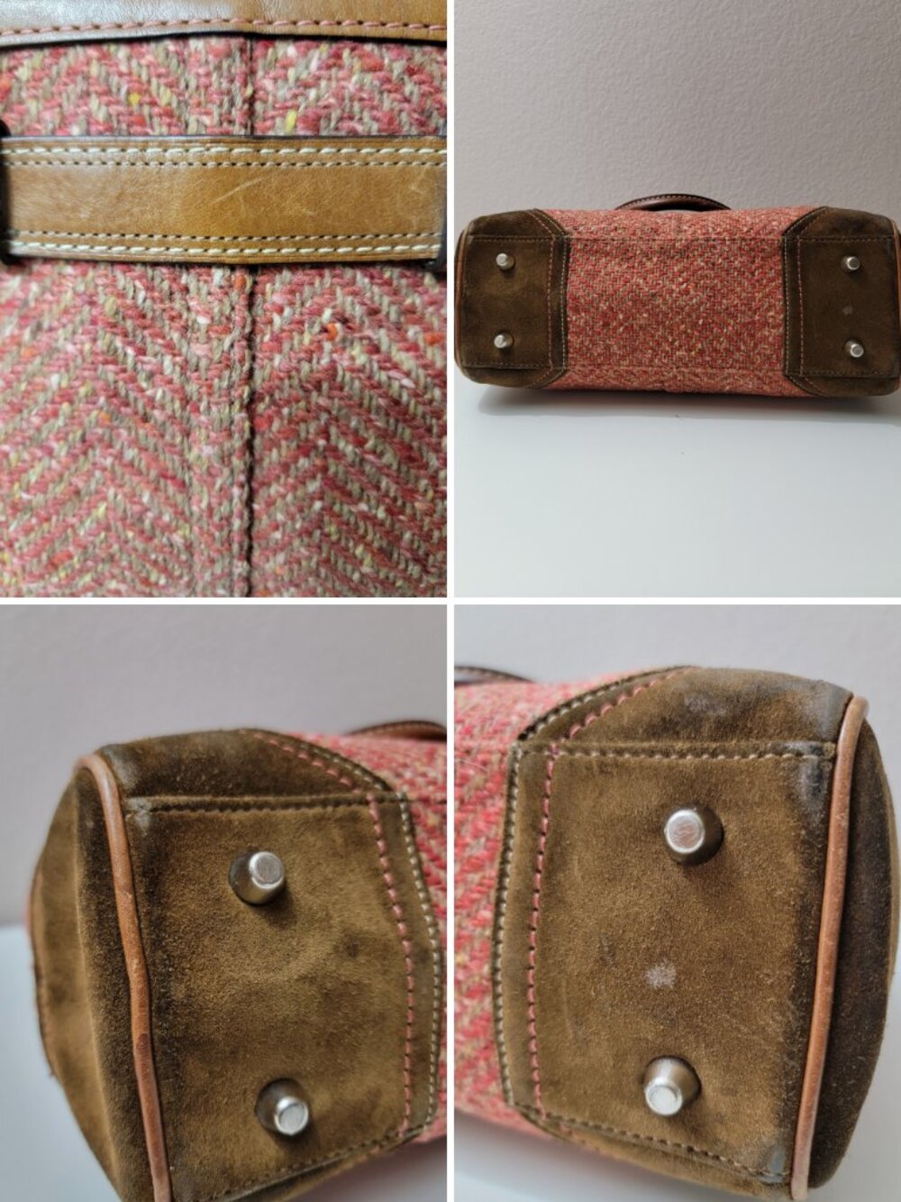 Coach Hampton Tweed Satchel Rose Herringbone Wool Leather Trim Bag Vintage F1121 - Picture 15 of 15